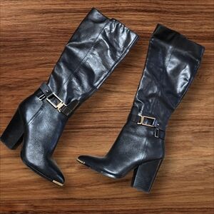 Aldo Midnight Black Leather Heeled Boots